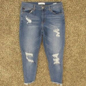 KanCan Blue Distressed Ankle Jeans